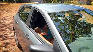 brazilian wife caught masturbating wildly with dildo in beach parking car