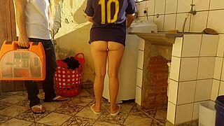 horny housewife pays repairman with curvy wet pussy licking