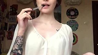 Underwear slips off unveiling her smooth bare pussy