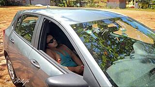 brazilian wife caught masturbating wildly with dildo in beach parking car