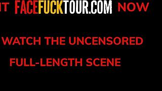 upside down skinny brunette gags on rough monster cock pov