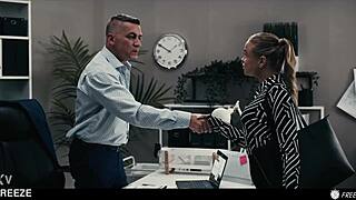 Blonde candidate faces surprise interview twist with boss in tight skirt