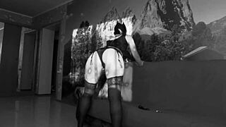 Sexy Big Ass Milf Masturbates with Dildo in Black White Cinema Fetish