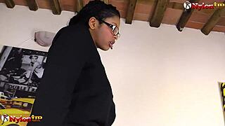 Ebony Babe's Stockings Footjob Sparks Dildo Masturbation Ecstasy