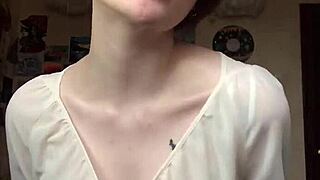 Underwear slips off unveiling her smooth bare pussy