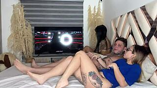 Two horny colombian swingers suck and ride my huge cock