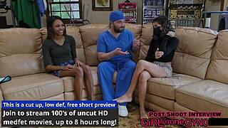 solana spreads shaved pussy in first gyno fetish exam