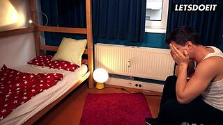 blonde teen missy luv takes big dick deep in her shaved pussy at hostel