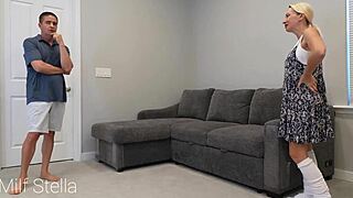 sneaky sock sitter caught by boss... now she sucks!