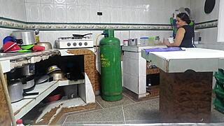 Stepmom drops cleaning to ride my big cock