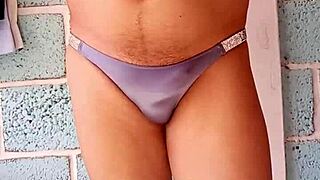 Wanna see my lover's shiny blue panties up close?