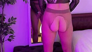 hot milf in glasses tears her see-through tights revealing curvy ass and big tits