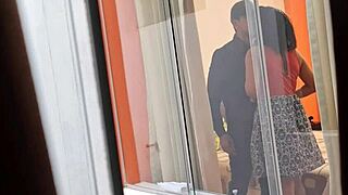 Mexican nurse Miranda rides lover with windows wide open, spying on her tits?