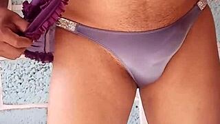 Wanna see my lover's shiny blue panties up close?