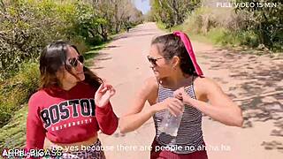 Two Thirsty Sluts Guzzle Piss in Public Park Threesome