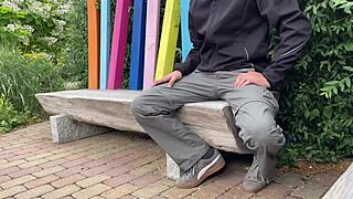 curvy milf flashes huge tits and jerks son-in-law's cock outdoors till he cums