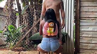 pretinha novinha sucks me off and gives tight ass outdoor without wife seeing
