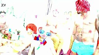 Ella Nova Overwhelmed by Clown Gangbang Orgy