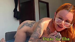 Tattooed curvy redhead slut shakes oiled ass doggystyle blowjob pov