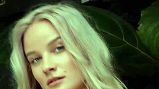 Skinny blonde teen Roxy Shaw strips tiny tits outdoors!?