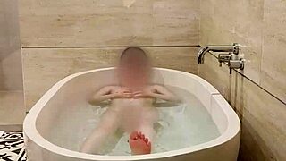 Japanese college student bathes skinny body softly.