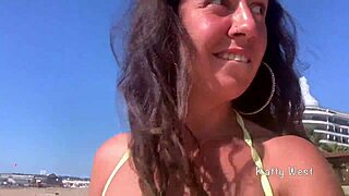 crazy 18yo pees panties on public beach then sunbathes wet 😜💦