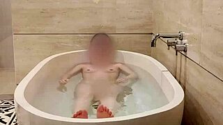 Japanese college student bathes skinny body softly.
