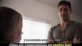 Blonde stepdaughter sneaks homemade blowjob and creampie fuck from father-in-law with Spanish subs.