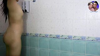 Pretty Asian teen showers tight pussy waiting for hubby's big cock ride