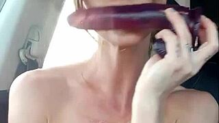 Big tits brunette flashes nude in public car for outdoor thrill