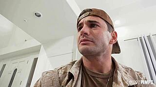 Stepmom slams sloppy deepthroat blowjob on military stepson for hard relief