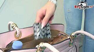 Skinny teen girlfriend in police uniform joins gangbang for cum