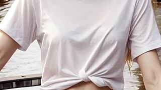 Damn these sexy lingerie models tease panties barefoot along amsterdam canals