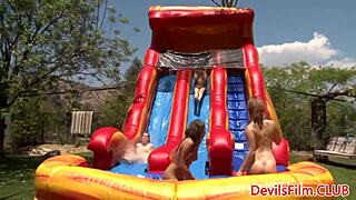 Wet Lesbians Strapon Fuck Outdoor Orgy Closeup!