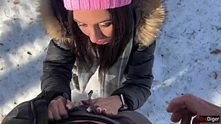 In snowy FOREST they FUCK hard ending with PUSSY CREAMPIE