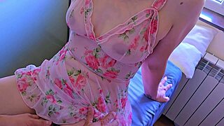 Stepsis begs no penetration but wet pussy rub on dress makes cock cum messy.