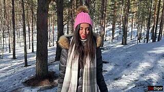 In snowy FOREST they FUCK hard ending with PUSSY CREAMPIE