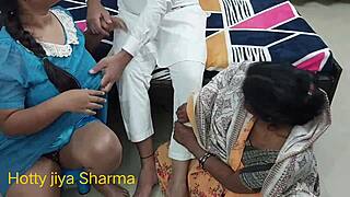 Step mom guides step son using step sister's pussy properly.