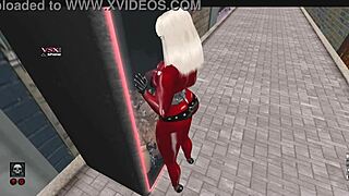 SHEMALE fucks GIRL at GLORYHOLE vendor in second life