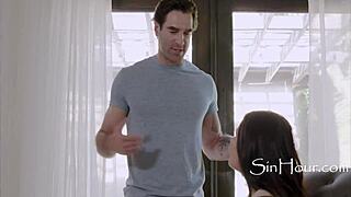 Curvy brunette calls plumber for big pipe fix