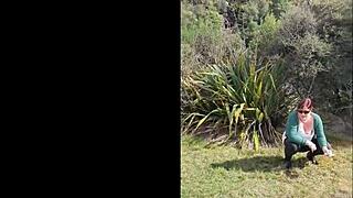 hey watch this trashy milf piss roadside as cars zoom by