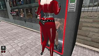 SHEMALE fucks GIRL at GLORYHOLE vendor in second life