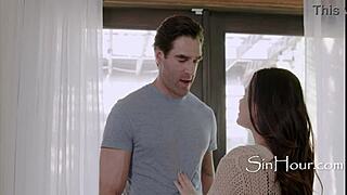 Curvy brunette calls plumber for big pipe fix