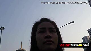 Horny tourist hunts petite Asian teen for outdoor blowjob fuck