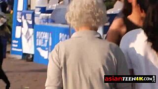 Horny tourist hunts petite Asian teen for outdoor blowjob fuck