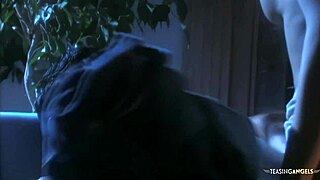 Short-haired blonde pleasures boyfriend on sofa