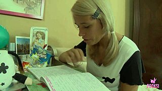 Blonde student bombshell seduces with teasing cowgirl and doggystyle passion