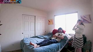 using stepmom's tight milf holes missionary style in early morning before creampie finish