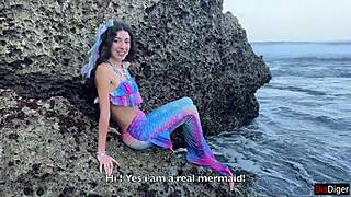 i gave legs to island mermaid for sloppy beach blowjob cowgirl