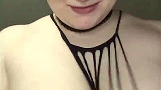 lingerie slut's huge natural tits bounce teasingly through see-through bra